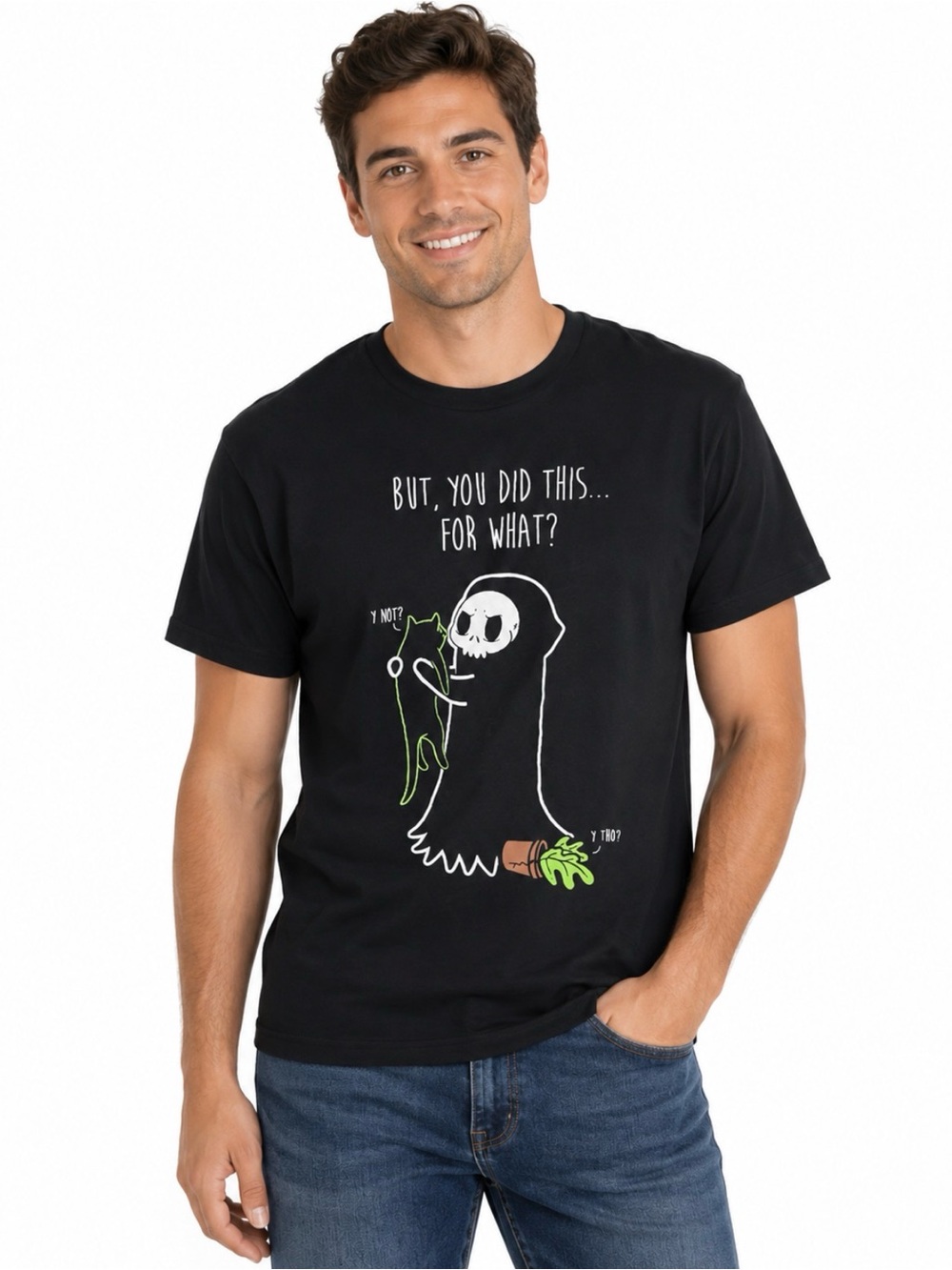 Funny Hot Topic T-Shirt Grim Reaper & Cat You Did This Cotton T-Shirt Size Small